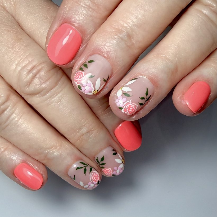 Blue floral nail art