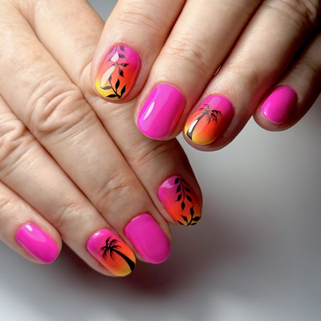 Sunset palm tree nail art by The Nail Editor