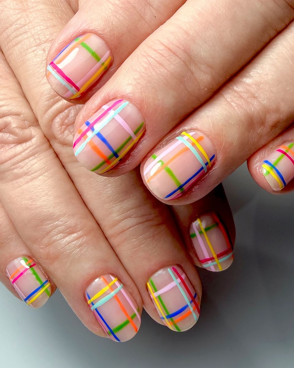 Colourful pastel plaid nail art by The Nail Editor