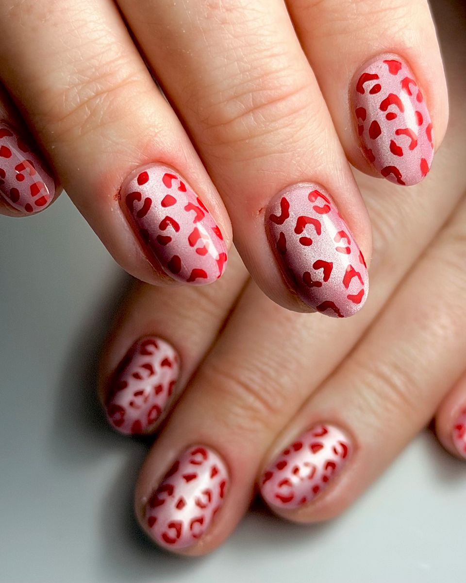 Pink leopard and heart nail art by The Nail Editor
