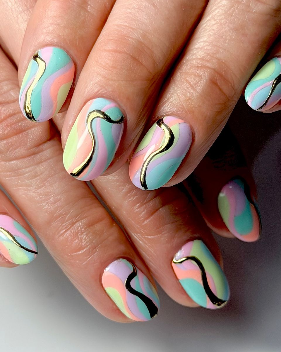 Pastel abstract swirl nail art by The Nail Editor