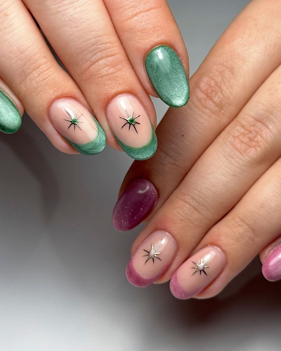Frosted mint with sparkling stars by The Nail Editor