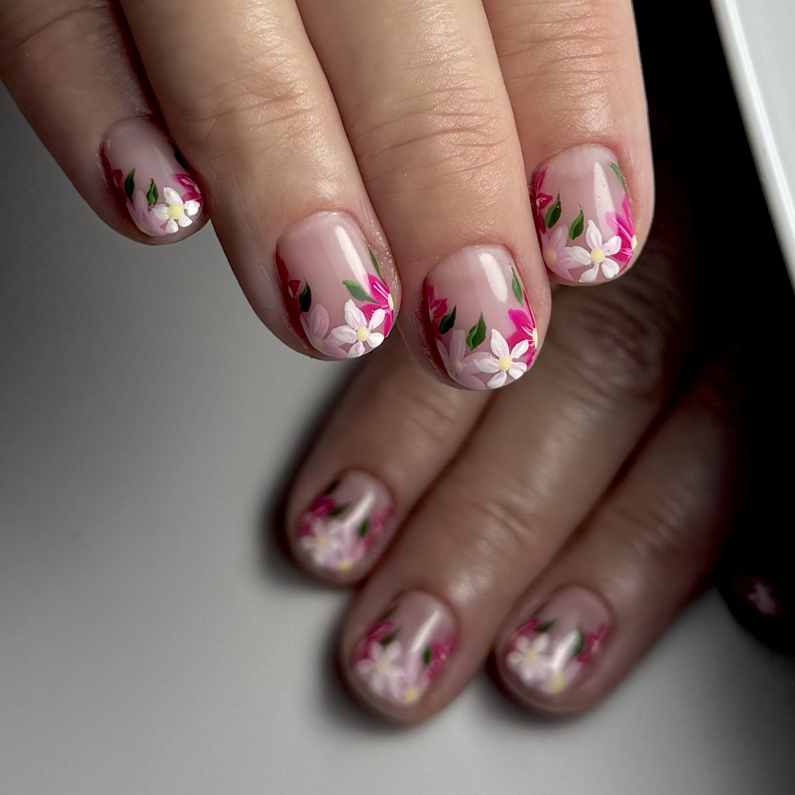 Floral nail art from a 1-2-1 session
